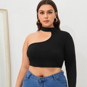 Plus Asymmetrical Neck Crop Top long sleeve and no sleeve 2XL shein
